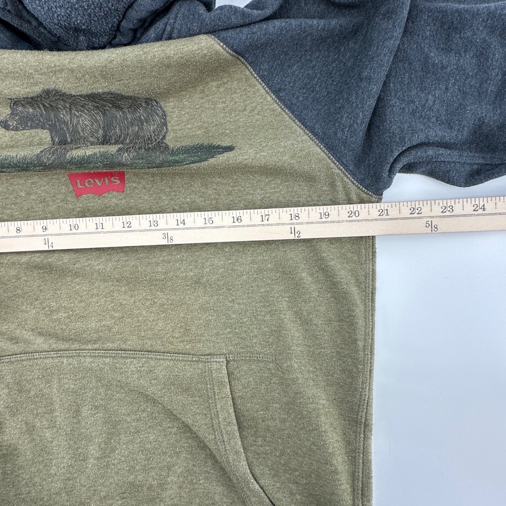 Levis Hoodie Mens Small Green Gray California Bear‎ Graphic Raglan Front Pocket - Picture 7 of 10